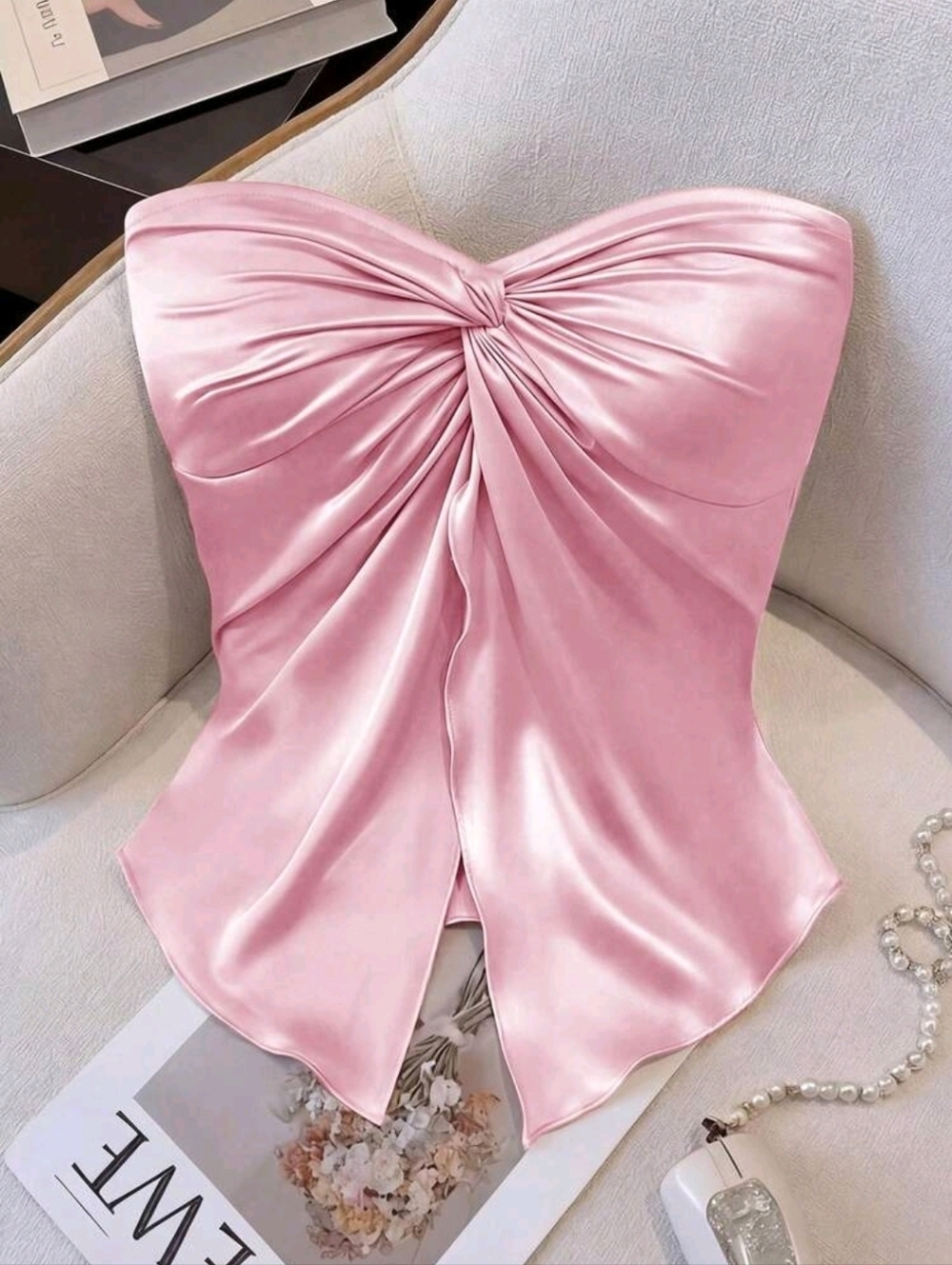 GlowEve Strapless Knotted Satin Blouse